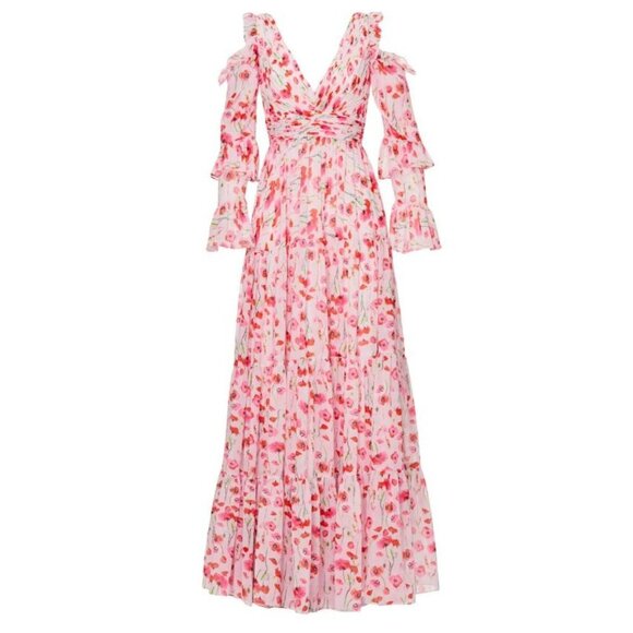 Mac Duggal Ieena Floral Gown 6 Backless Plunge Tiered Ruffled Coquette Twee - Picture 10 of 14